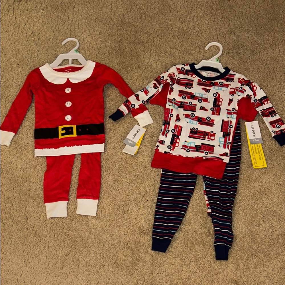Carter's Red Santa and Fire Truck Pajama Set